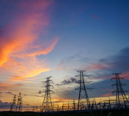 Power lines at sunset