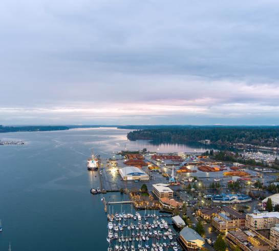 City in Thurston County along the water